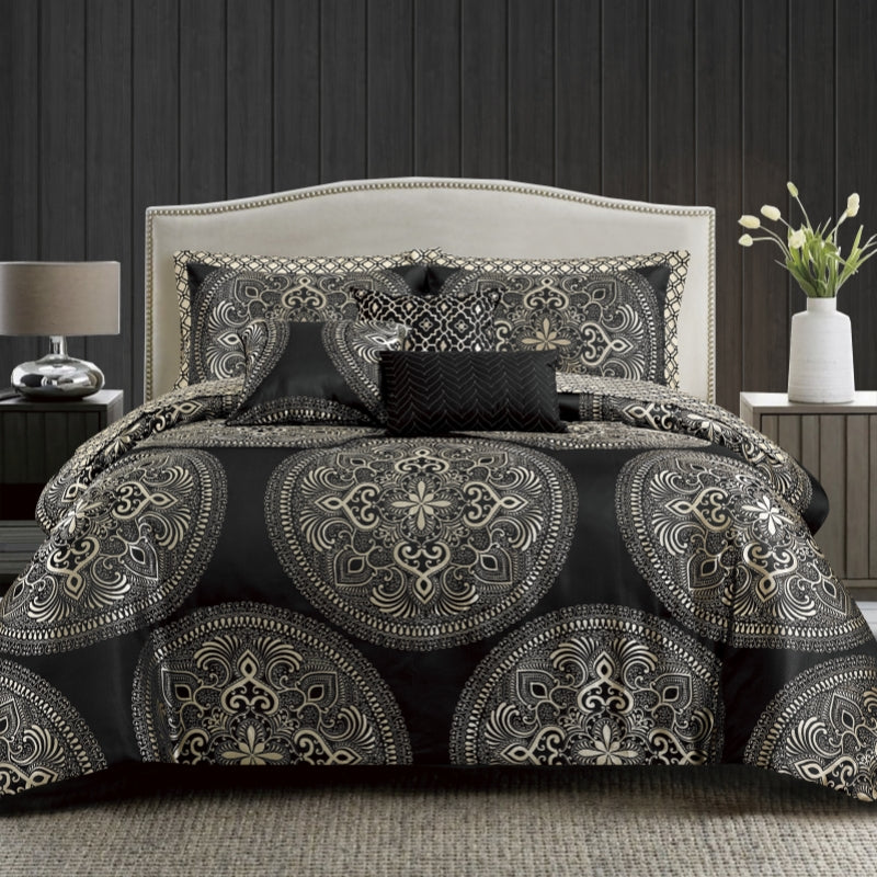 10 pcs luxury jacquard comforter sets with quilt, fitted sheet and 2 pillowcases, winter bedding set
