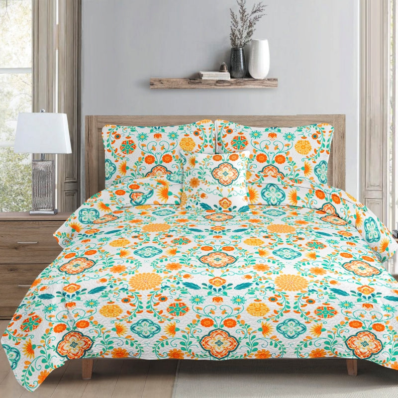 flower print microfiber ultrasonic 4 pieces quilt set, wholesale at affordable price, various size and pattern