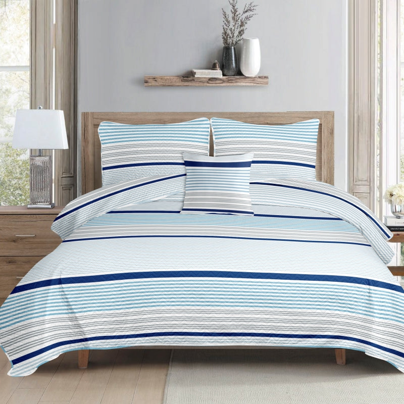 stripe print microfiber ultrasonic 4 pieces quilt set, wholesale at affordable price, various size and pattern