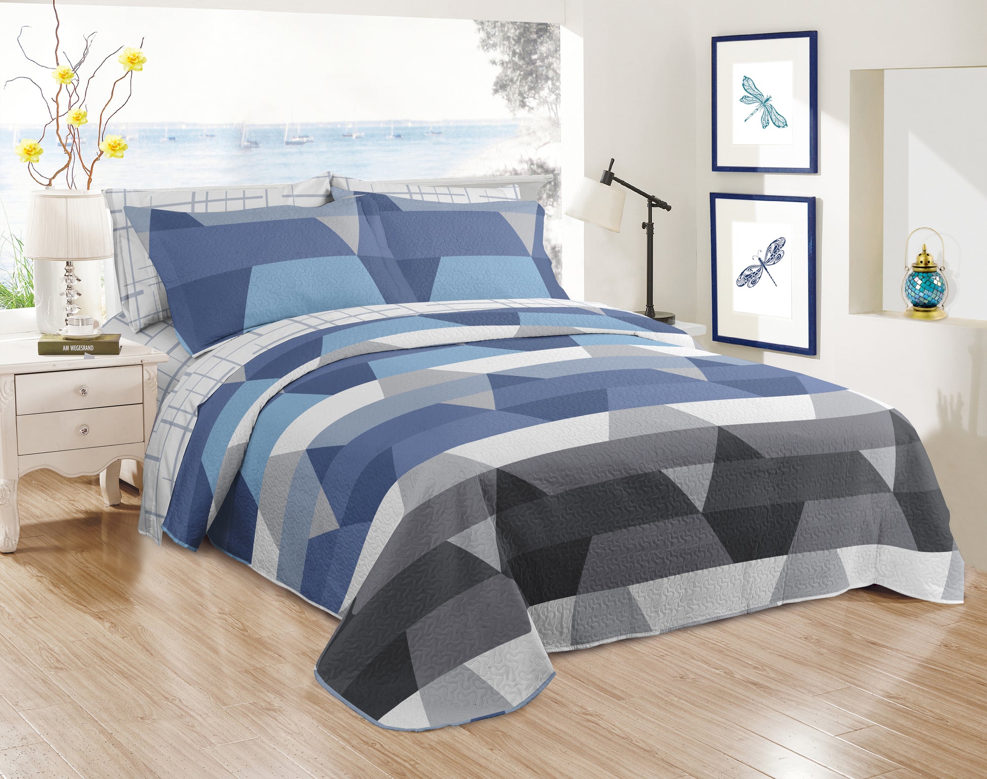 7 pcs printed wholesale quilt set, ultra soft ultrasonic bedding set, various size, affordable price, high quality