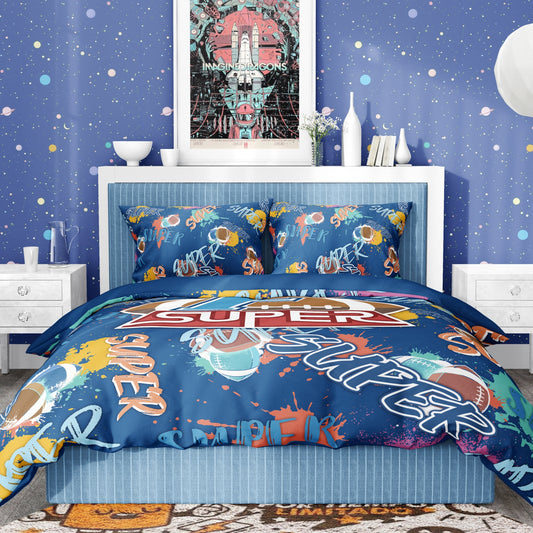 Americana Style Super Bowl Sport Style Graffiti Digital Print 3-Piece Set, 100% Polyester Fat Quilt 3-Piece Set