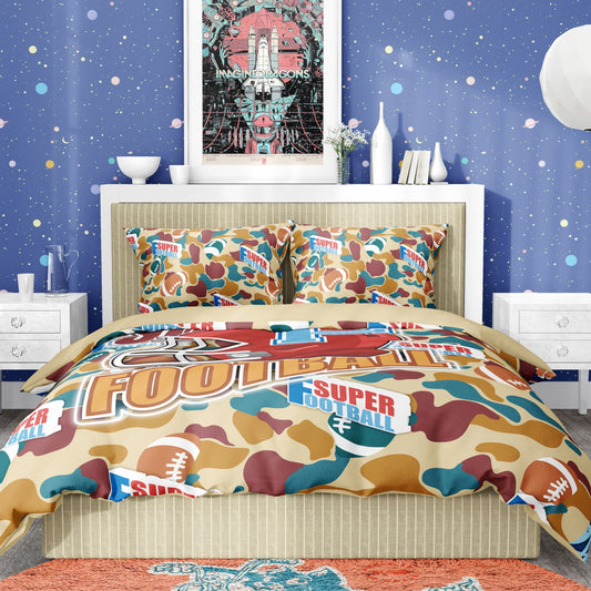 Americana Style Super Bowl Sports Style Camouflage Digital Print 3-Piece Set, 100% Polyester Fat Quilt 3-Piece Set