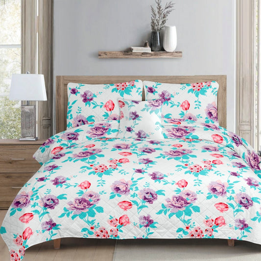 flower print microfiber ultrasonic 4 pieces quilt set, wholesale at affordable price, various size and pattern