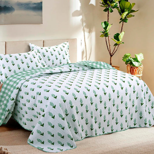 cute king botanical print 3 pcs quilt Set