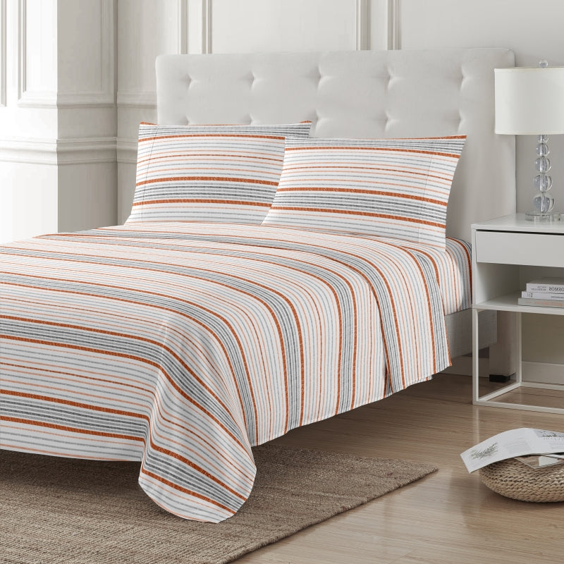 stripe printed bed sheet set, fitted sheet