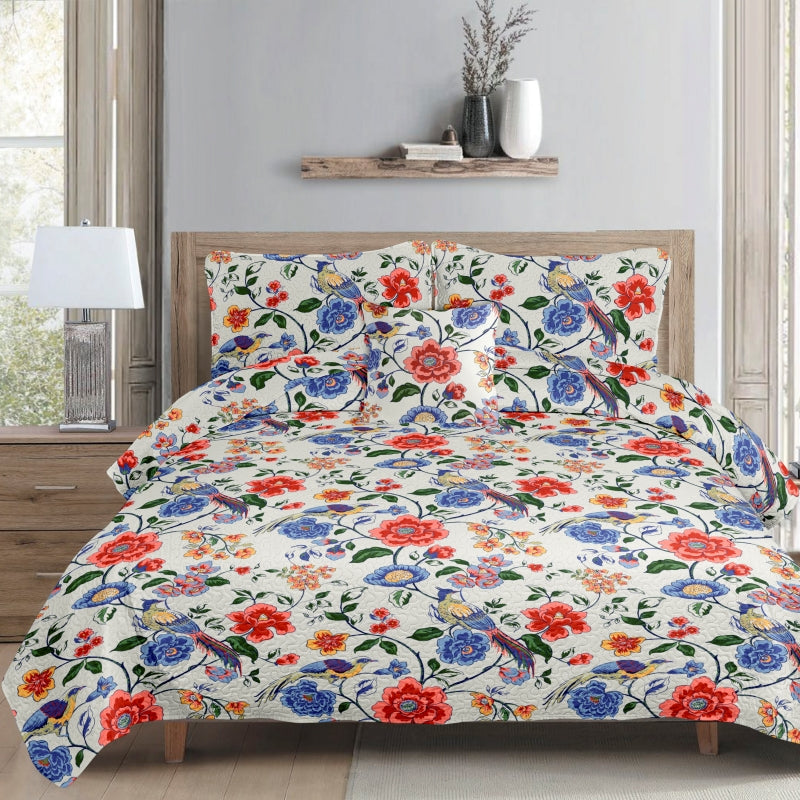 flower print microfiber ultrasonic 4 pieces quilt set, wholesale at affordable price, various size and pattern