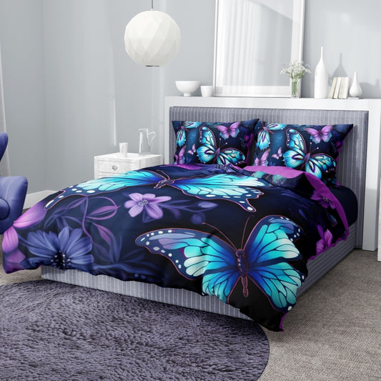Winter quilt bedding three-piece set comforter with pillowcase butterfly digital printing warm and cozy