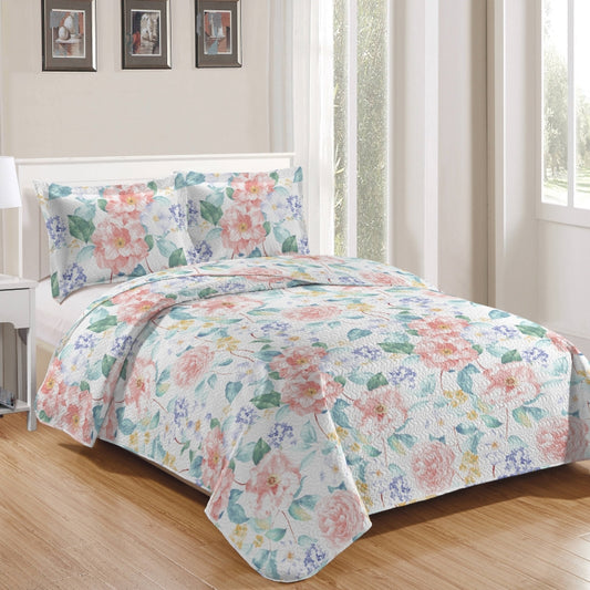 ultrasonic soft and comfortable floral and plaid print quilt set, wholesale at affordable price, various size and pattern