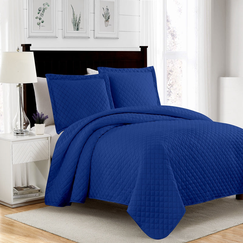 blue 3 pcs quilt sets, breathable hotel quality bedding sets
