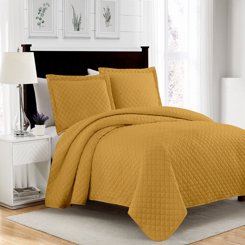 yellow 3 pcs quilt sets, breathable hotel quality bedding sets