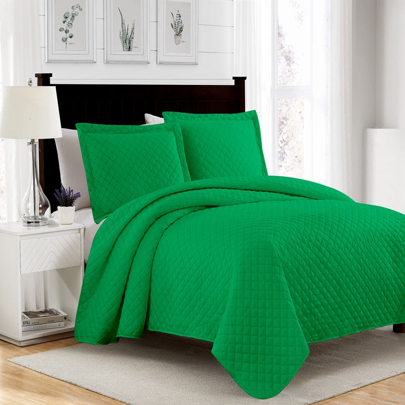 green 3 pcs quilt sets, breathable hotel quality bedding sets
