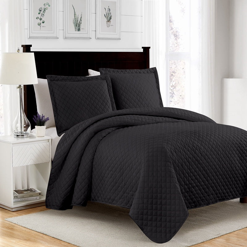 black 3 pcs quilt sets, breathable hotel quality bedding sets
