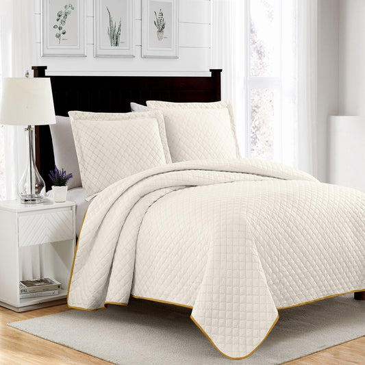 basic white 3 pcs quilt sets, breathable hotel quality bedding sets