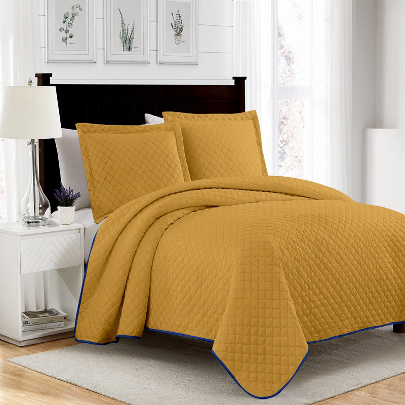 basic yellow 3 pcs quilt sets, breathable hotel quality bedding sets