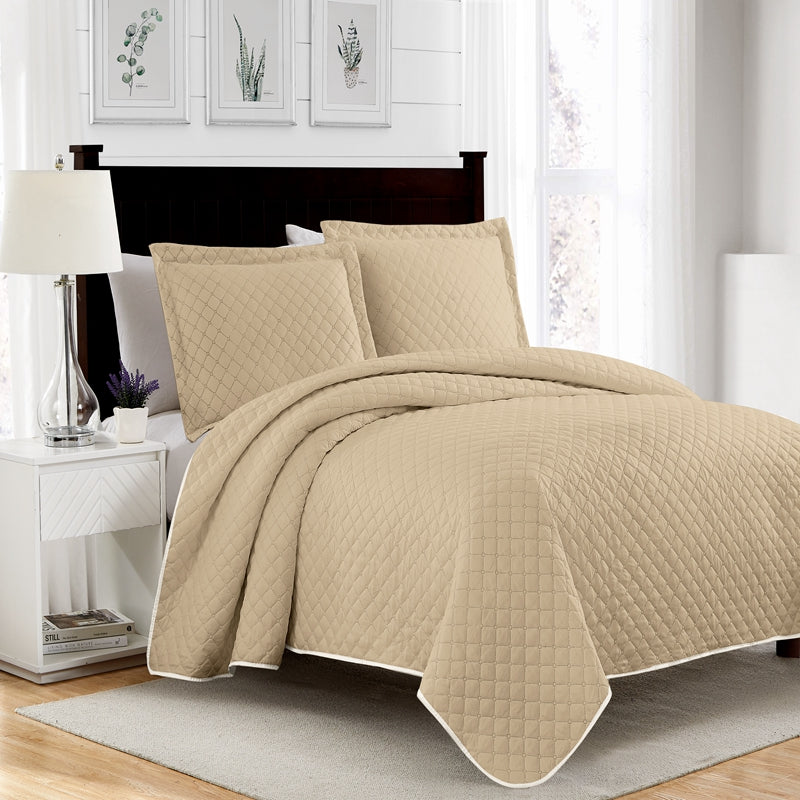 basic khaki 3 pcs quilt sets, breathable hotel quality bedding sets