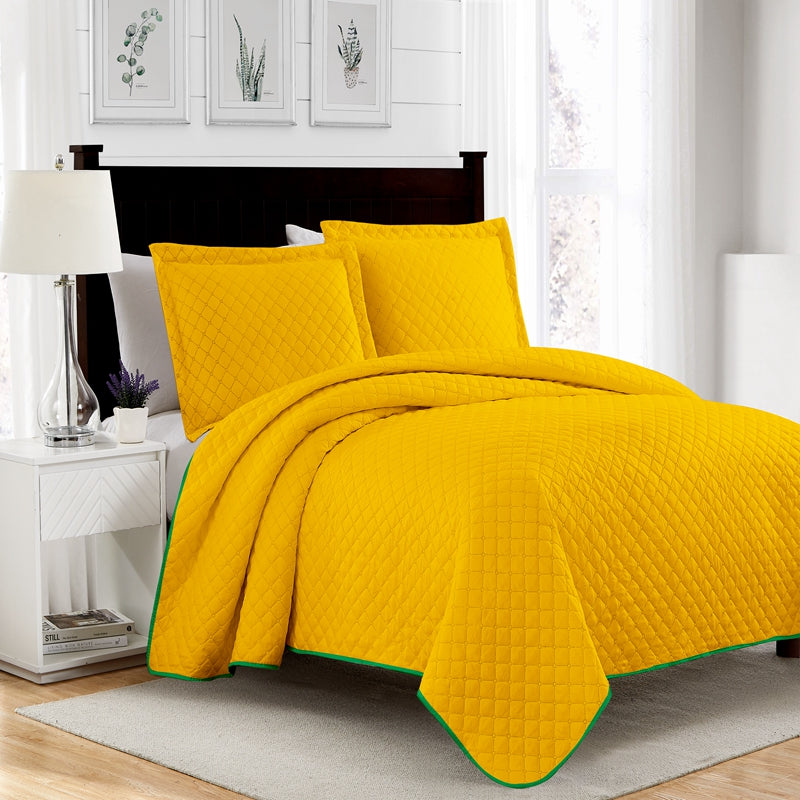basic yellow 3 pcs quilt sets, breathable hotel quality bedding sets