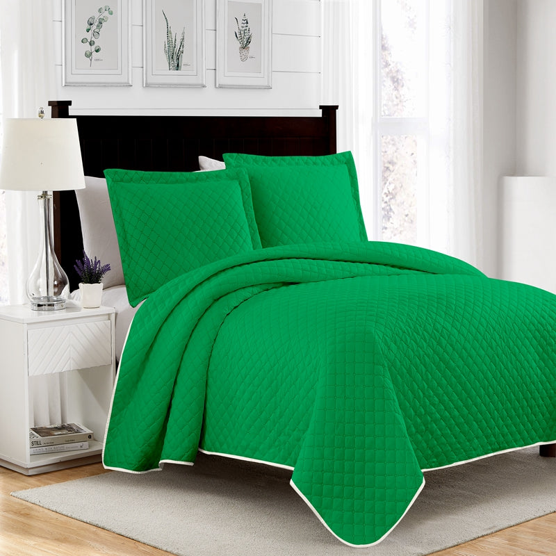basic green 3 pcs quilt sets, breathable hotel quality bedding sets