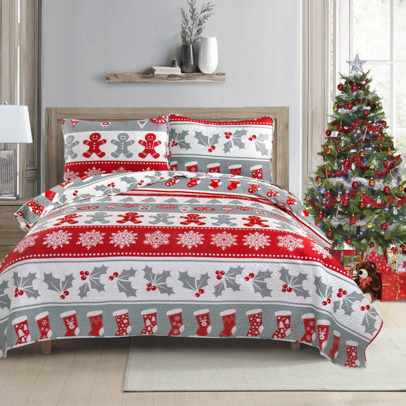 christmas print luxury 3 pieces quilt set, wholesale at affordable price, various size and pattern