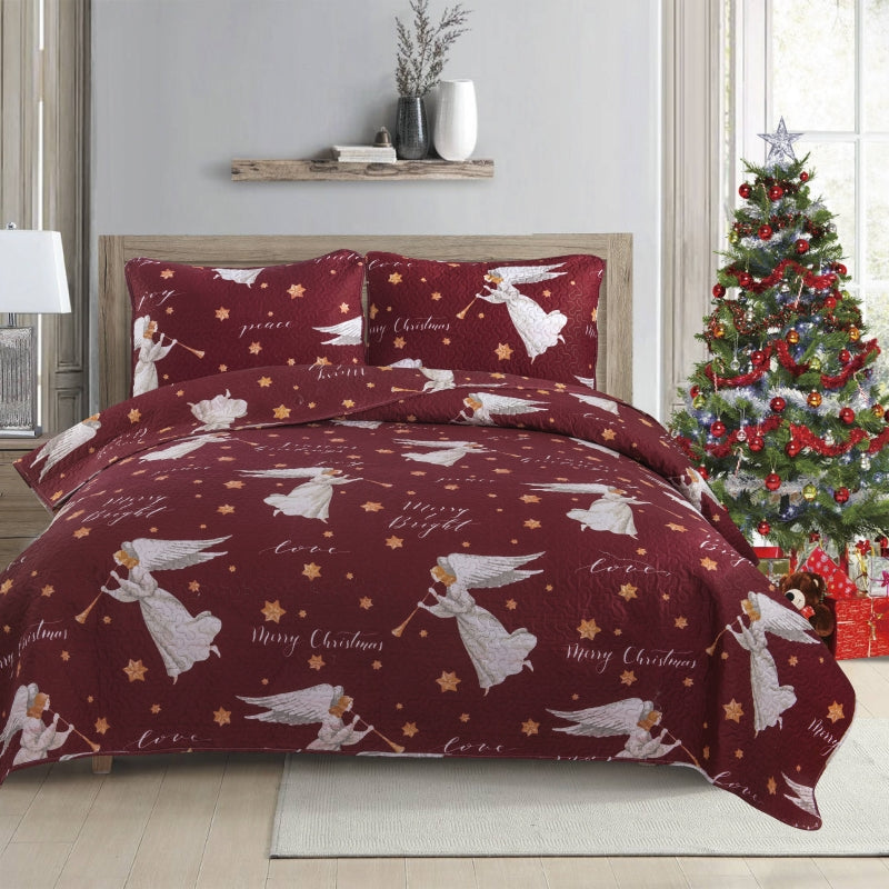 christmas print luxury 3 pieces quilt set, wholesale at affordable price, various size and pattern