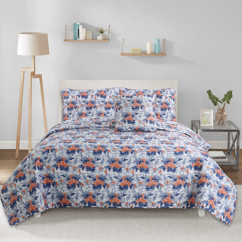 4 pieces print bedding quilt set, pastoral style, soft and comfortable