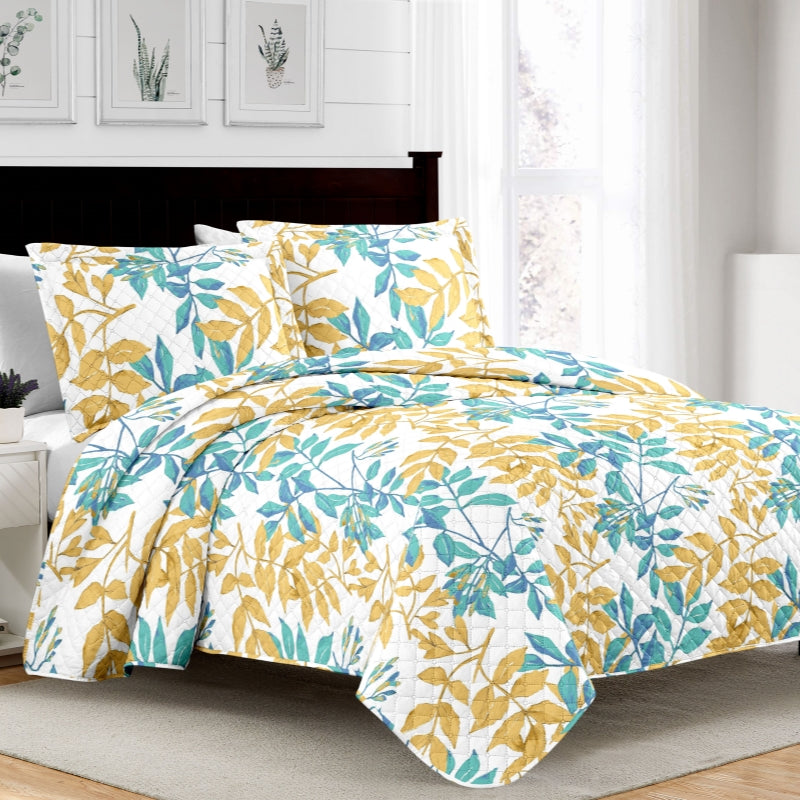 boho floral print 3 pcs quilt set with shams, queen/king size