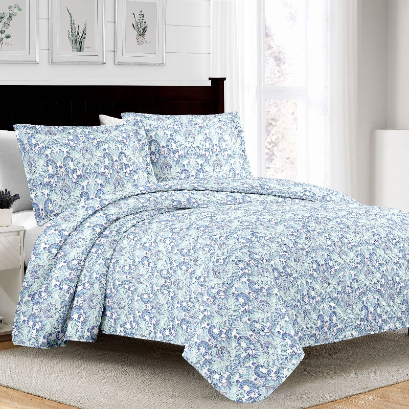 boho floral print 3 pcs quilt set with shams, queen/king size