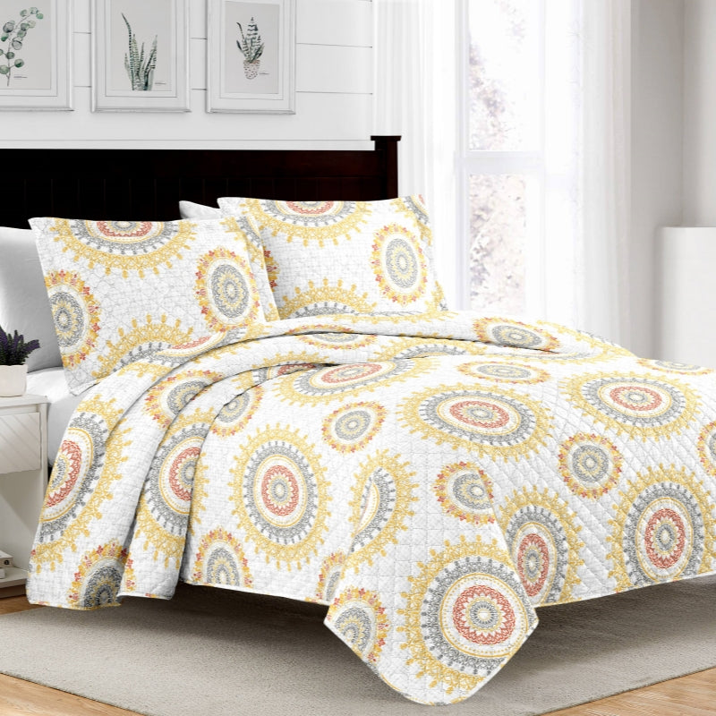 boho floral print 3 pcs quilt set with shams, queen/king size
