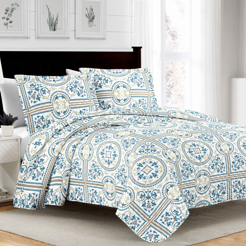 boho floral print 3 pcs quilt set with shams, queen/king size