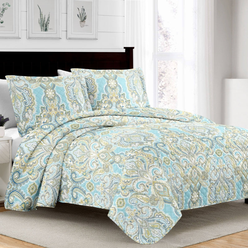 boho floral print 3 pcs quilt set with shams, queen/king size
