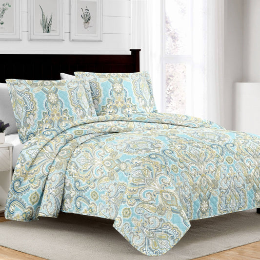 boho floral print 3 pcs quilt set with shams, queen/king size