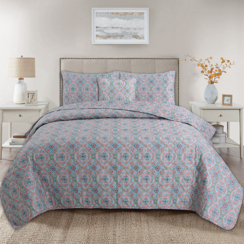 4 pieces print bedding quilt set, pastoral style, soft and comfortable