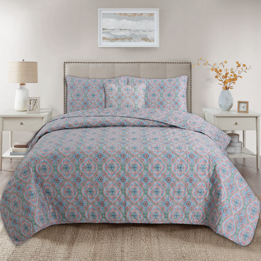 4 pieces print bedding quilt set, pastoral style, soft and comfortable