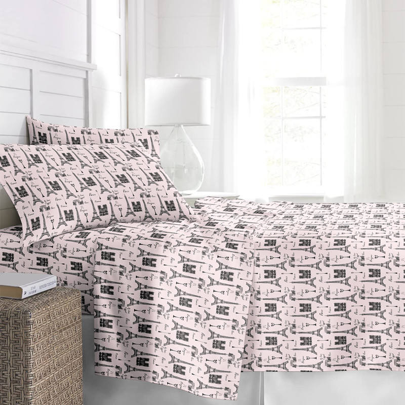4 pcs Eiffel tower print wholesale bedding set, affordable price, high quality quilt set