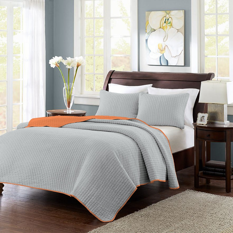 solid bedding quilt set twin/full/queen/king size grey bedspread, soft microfiber lightweight cover let, 3 piece includes 1 quilt and 2 shams