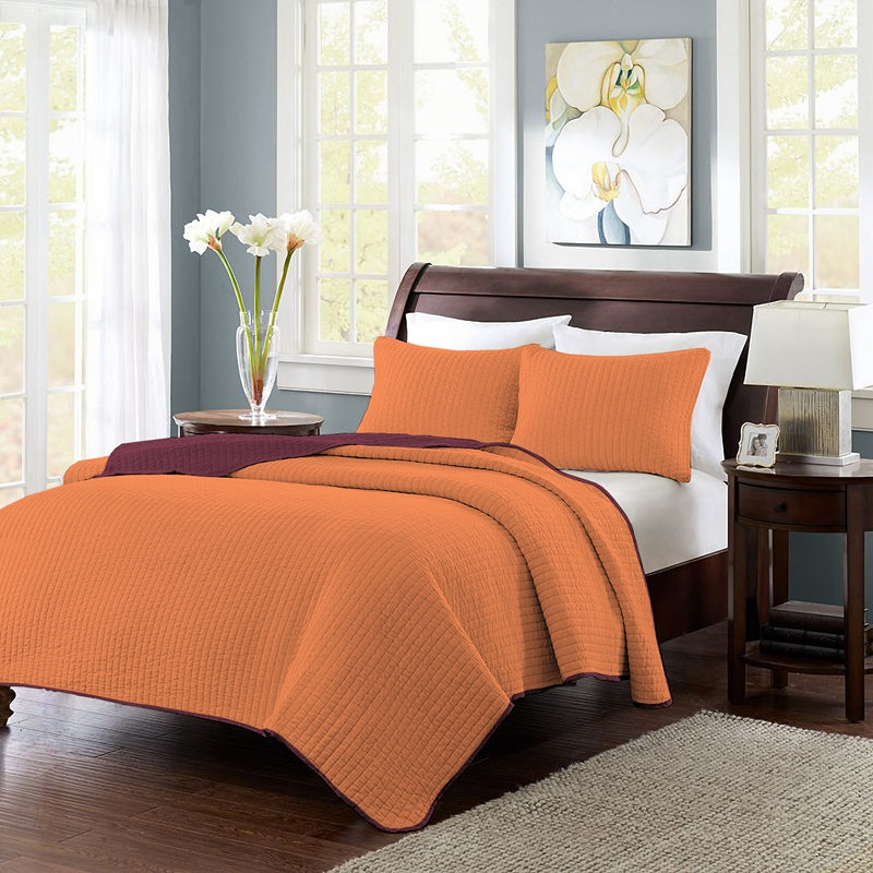 solid bedding quilt set twin/full/queen/king size orange bedspread, soft microfiber lightweight cover let, 3 piece includes 1 quilt and 2 shams