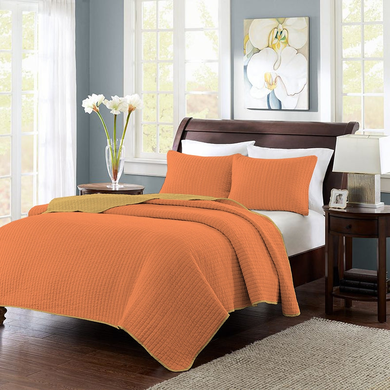 solid bedding quilt set twin/full/queen/king size orange bedspread, soft microfiber lightweight cover let, 3 piece includes 1 quilt and 2 shams