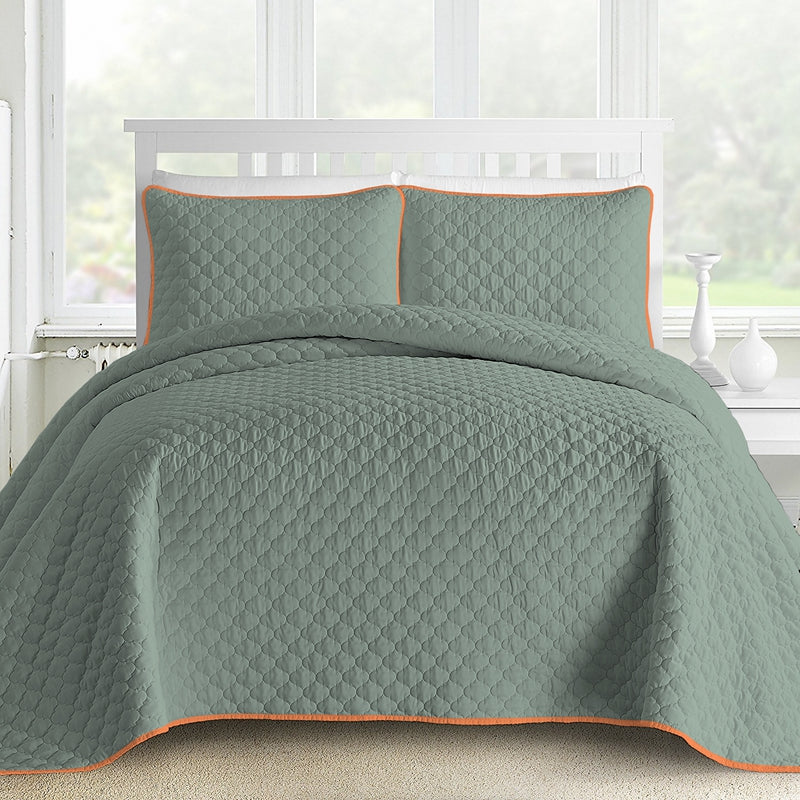 ultrasonic quilted green 3 pieces quilt set, wholesale at affordable price, various size and pattern