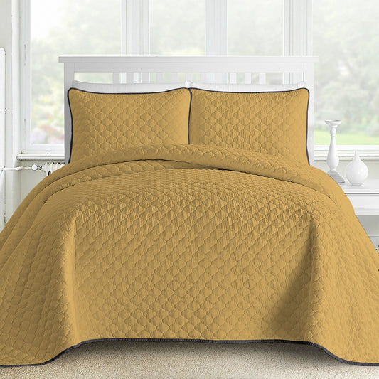ultrasonic quilted yellow 3 pieces quilt set, wholesale at affordable price, various size and pattern
