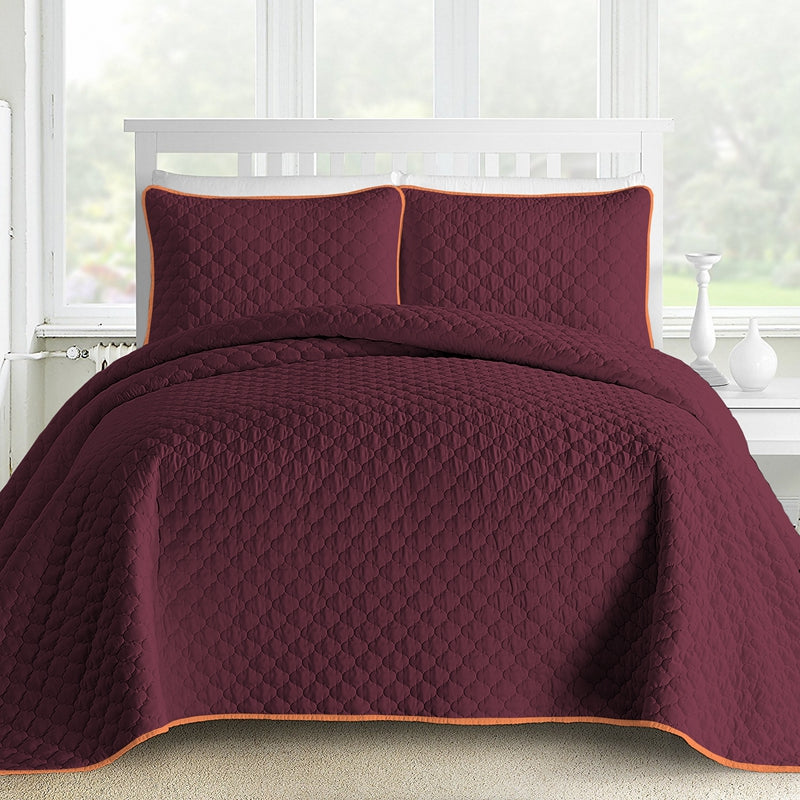 ultrasonic quilted burgundy 3 pieces quilt set, wholesale at affordable price, various size and pattern