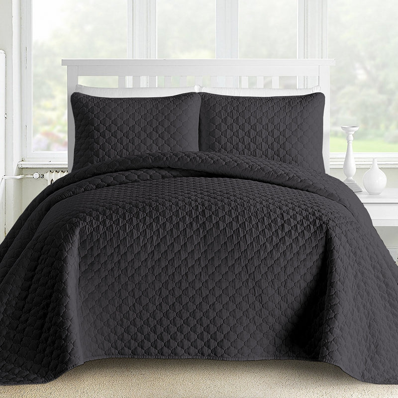 ultrasonic quilted black 3 pieces quilt set, wholesale at affordable price, various size and pattern